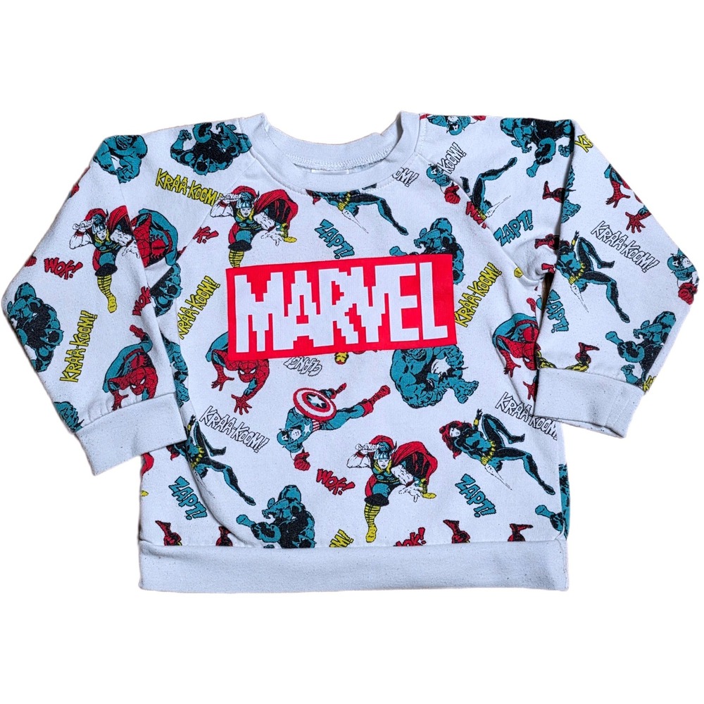 Vintage Marvel Comics Superhero All Over‎ Print Sweatshirt Boy's 5T White